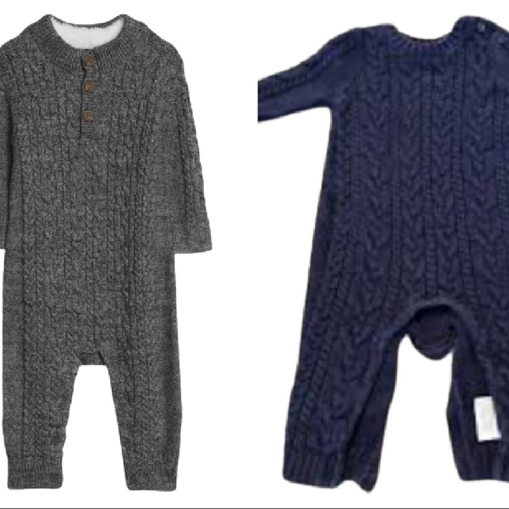 Gap Baby Lot of 2 Long-sleeve Cable Knit Sweater Romper Size 18-24 mo.
